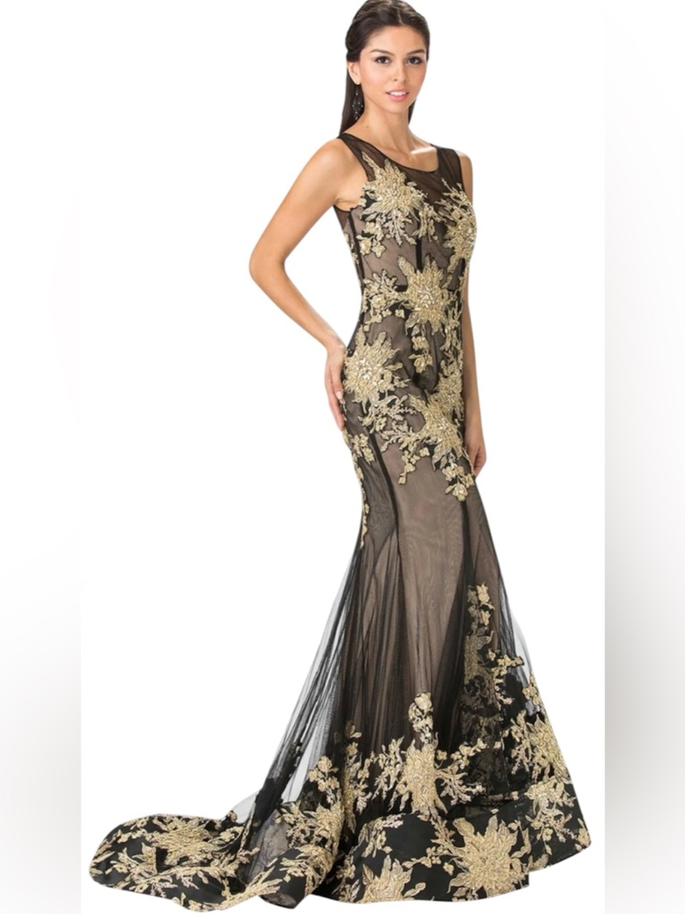 Black and Gold Backless Dress
